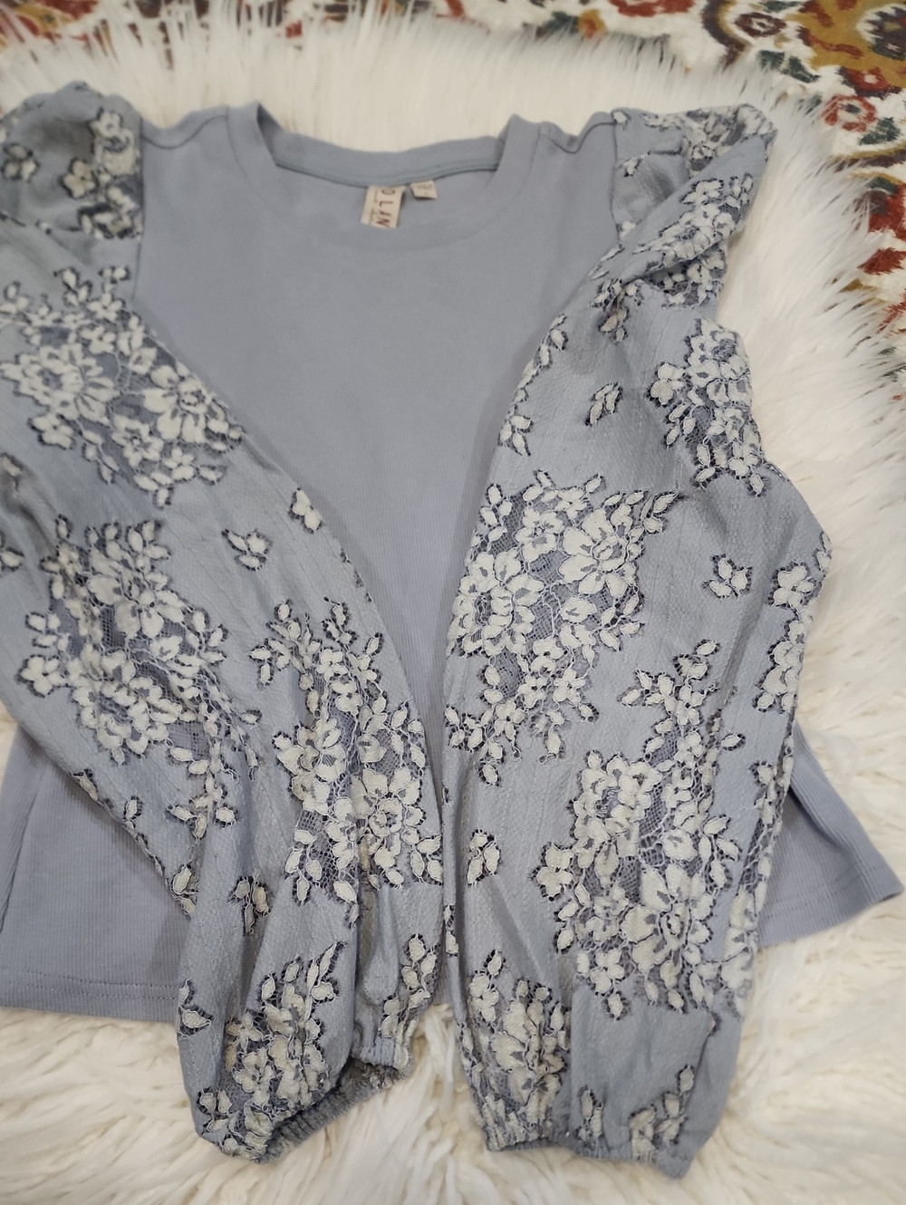 dolan Powder Blue Lace-Sleeve Pullover